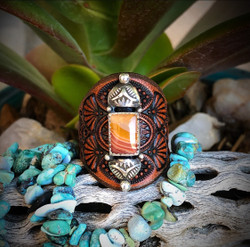 Crazy Lace Agate Leather Ring (Rustic Brown)
