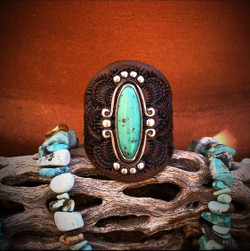Mint Chocolate Chip Turquoise Leather Ring (Rustic Brown)