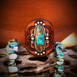 ++Royston Turquoise++ Leather Ring (Rustic Brown)