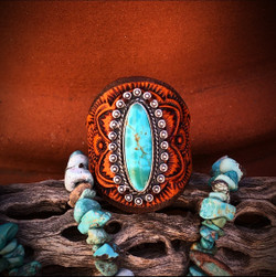 Lucious++Royston Turquoise++ Leather Ring (Rustic Brown)