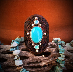 Sleeping Beauty Turquoise and Opal Leather Ring in Dark Brown