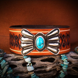 Vintage Butterfly Concho  Turquoise Leather Band