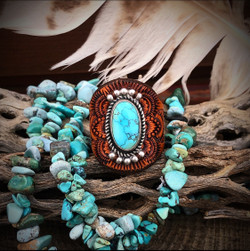 **Dry Creek Turquoise** Leather Ring (Rustic Brown)