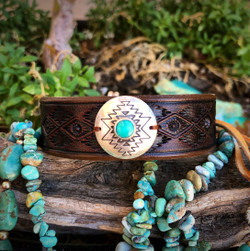 Vintage Turquoise Concho  Leather Band