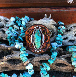 Stunning  Kingman Turquoise Leather Ring (Rustic Brown)