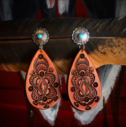 Turquoise Concho Leather Earrings (Rustic Brown)