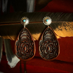 Turquoise Concho Leather Earrings (Dark Brown)