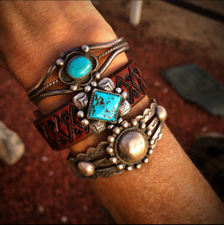 Turquoise Diamond Leather Band (Rustic Brown)