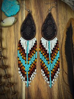 Southwestern Beaded Leather Earrings 