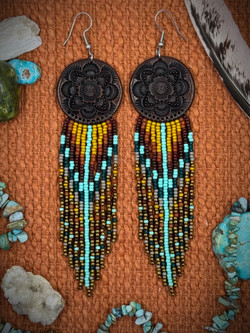 Whimsical  Beaded Leather Earrings 