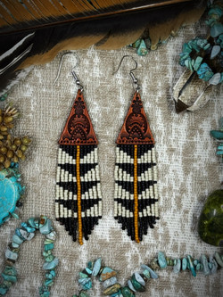 Petite Triangle Leather Beaded Leather Earrings 