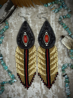 ++Coral Medicine++ Beaded Leather Earrings