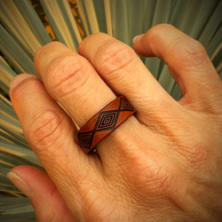Diamond Back Straight Band Leather Ring