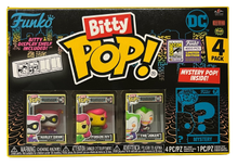2023 SDCC Funko Bitty POP! DC Comics: Blacklight Harley Quinn/Poison Ivy/The Joker Exclusive Vinyl Figure 4 Pack - SDCC Sticker