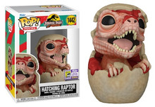 2023 SDCC Funko POP! Movies Jurassic Park: Hatching Raptor Exclusive Vinyl Figure - SDCC Sticker (Double Stickered) - Damaged Box - Paint Flaw