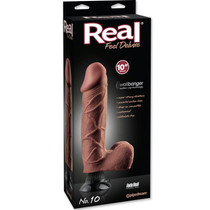 Pipedream Real Feel Deluxe No. 10 Realistic 10 in. Vibrating Dildo With Balls and Suction Cup Brown