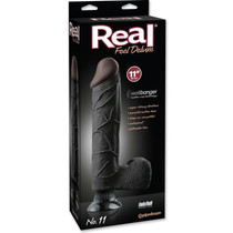 Pipedream Real Feel Deluxe No. 11 Realistic 11 in. Vibrating Dildo With Balls and Suction Cup Black