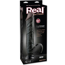Pipedream Real Feel Deluxe No. 12 Realistic 12 in. Vibrating Dildo With Balls and Suction Cup Black