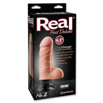 Pipedream Real Feel Deluxe No. 2 Realistic 6.5 in. Vibrating Dildo With Balls and Suction Cup Beige