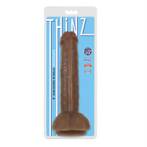 Curve Toys Thinz 8 in. Slim Dildo with Balls & Suction Cup Brown