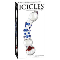 Pipedream Icicles No. 18 Curved Textured 7.5 in. Glass Dildo Blue/Red/Clear