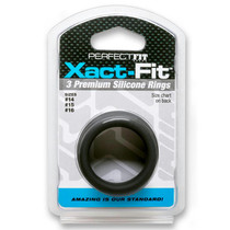 Perfect Fit Xact-Fit Silicone Rings S-M (#14, #15, #16) Black