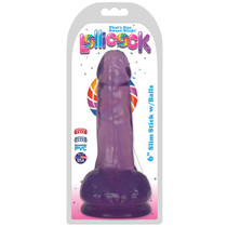 Curve Toys Lollicock Slim Stick 6 in. Dildo with Balls & Suction Cup Grape Ice