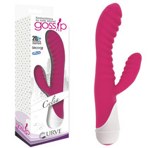 Curve Toys Gossip Celia Waterproof Ribbed Silicone Flexible Dual Stimulation Vibrator Magenta