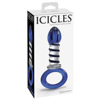 Pipedream Icicles No. 81 Glass Juicer Ribbed Dildo With Handle Blue