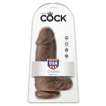 Pipedream King Cock Chubby 9 in. Cock With Balls Realistic Suction Cup Dildo Brown