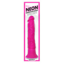 Pipedream Neon Silicone Wall Banger 7.5 in. Realistic Vibrating Dildo With Suction Cup Pink