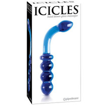 Pipedream Icicles No. 31 Curved Beaded 7.25 in. Dual-Ended Glass Dildo Blue
