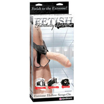 Pipedream Fetish Fantasy Extreme Adjustable 10 in. Extreme Hollow Strap-On With Balls Beige/Black
