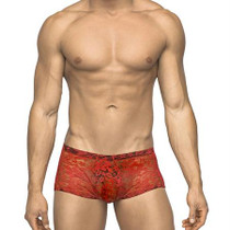 Male Power Stretch Lace Mini Short Red X-Large