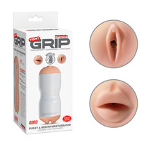 PDX Tight Grip Pussy & Mouth Dual Density Squeezable Masturbator Beige/White