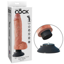 Pipedream King Cock 10 in. Vibrating Cock With Balls Poseable Suction Cup Dildo Beige