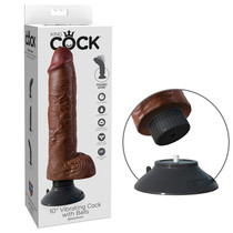 Pipedream King Cock 10 in. Vibrating Cock With Balls Poseable Suction Cup Dildo Brown