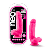 Blush Neo Elite 7 in. Silicone Dual Density Dildo with Balls & Suction Cup Neon Pink
