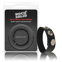 Rock Solid Adjustable Leather 3 Snap Cock Ring (Black)