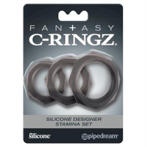 Pipedream Fantasy C-Ringz Silicone Designer Stamina 3-Piece Cockring Set Black