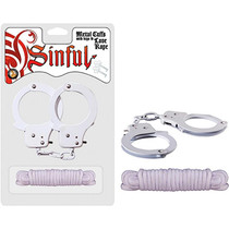 Sinful Metal Cuffs With Keys & 118in. Love Rope (White)