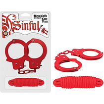 Sinful Metal Cuffs With Keys & 118in. Love Rope (Red)