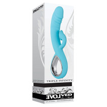 Evolved Triple Infinity Rechargeable Heating Suction Silicone Dual Stimulator Blue