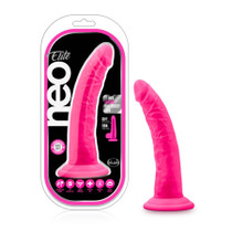 Blush Neo Elite 7.5 in. Silicone Dual Density Dildo with Balls & Suction Cup Neon Pink