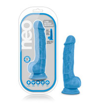 Blush Neo 7.5 in. Dual Density Dildo with Balls & Suction Cup Neon Blue