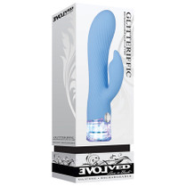 Evolved Glitterific Light-Up Rechargeable Silicone Dual Stimulator Blue