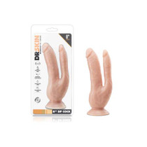 Blush Dr. Skin DP Cock Realistic 8 in. Dual Entry Dildo with Suction Cup Beige
