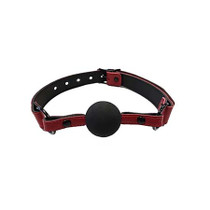 Leather Ball Gag with Black Rubber Ball-Burgundy