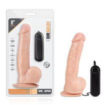 Blush Dr. Skin Dr. Spin Realistic 8 in. Gyrating and Vibrating Dildo with Balls & Suction Cup Beige