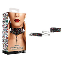 Ouch! Old School Tattoo Style Adjustable Printed Collar With Leash Multi-Color